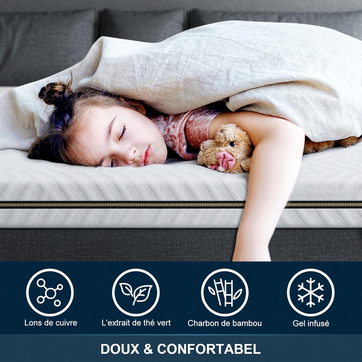Surmatelas 180 x 200 à Mémoire de Forme 7,5cm, Bambou Éliminant Odeurs et Acariens, Housse Amovible et Lavable, Rafraichissant, Respirant et Moelleux 180×200×7.5 cm