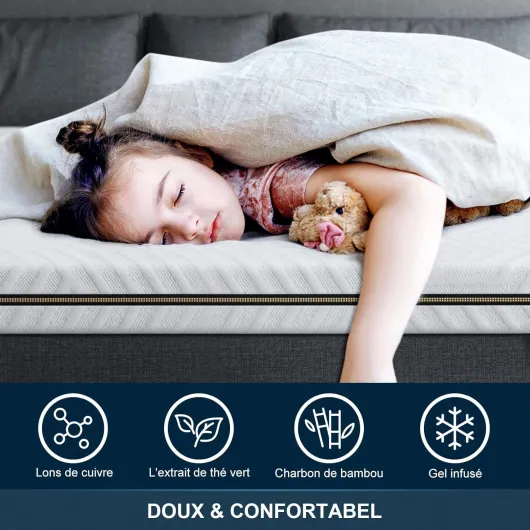 Surmatelas 180 x 200 à Mémoire de Forme 7,5cm, Bambou Éliminant Odeurs et Acariens, Housse Amovible et Lavable, Rafraichissant, Respirant et Moelleux 180×200×7.5 cm