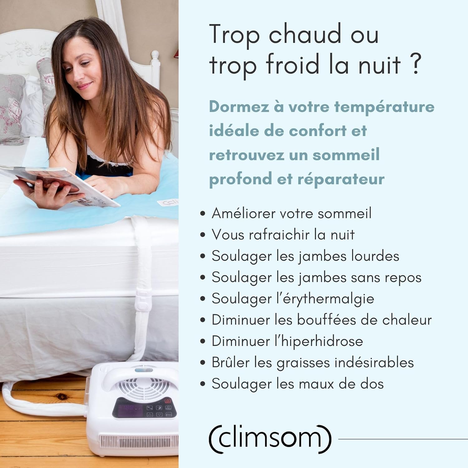 Surmatelas Rafraîchissant & Chauffant 70x190cm – Étude Clinique Pr Léger – 18 à 48°C – Jambes Lourdes, Bouffées Chaleur, Sommeil – Zéro Électricité dans Le Lit – 1 Personne 70 x 190 x 1.5 cm