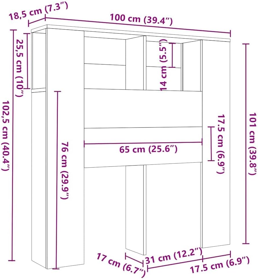 Tete de lit 100 cm Tête de lit avec Rangement Têtes de lit pour Adulte Armoire de Tête de Lit Murale Meuble de Chambre à Coucher avec Rangement-Chêne sonoma-100x18,5x104,5 cm Chêne Sonoma 100x18,5x104,5 cm