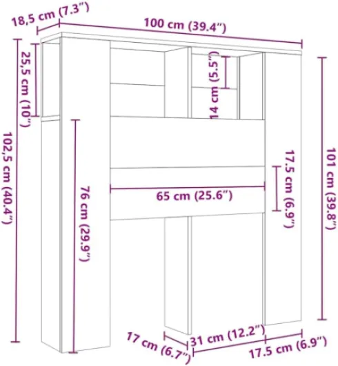 Tete de lit 100 cm Tête de lit avec Rangement Têtes de lit pour Adulte Armoire de Tête de Lit Murale Meuble de Chambre à Coucher avec Rangement-Chêne sonoma-100x18,5x104,5 cm Chêne Sonoma 100x18,5x104,5 cm