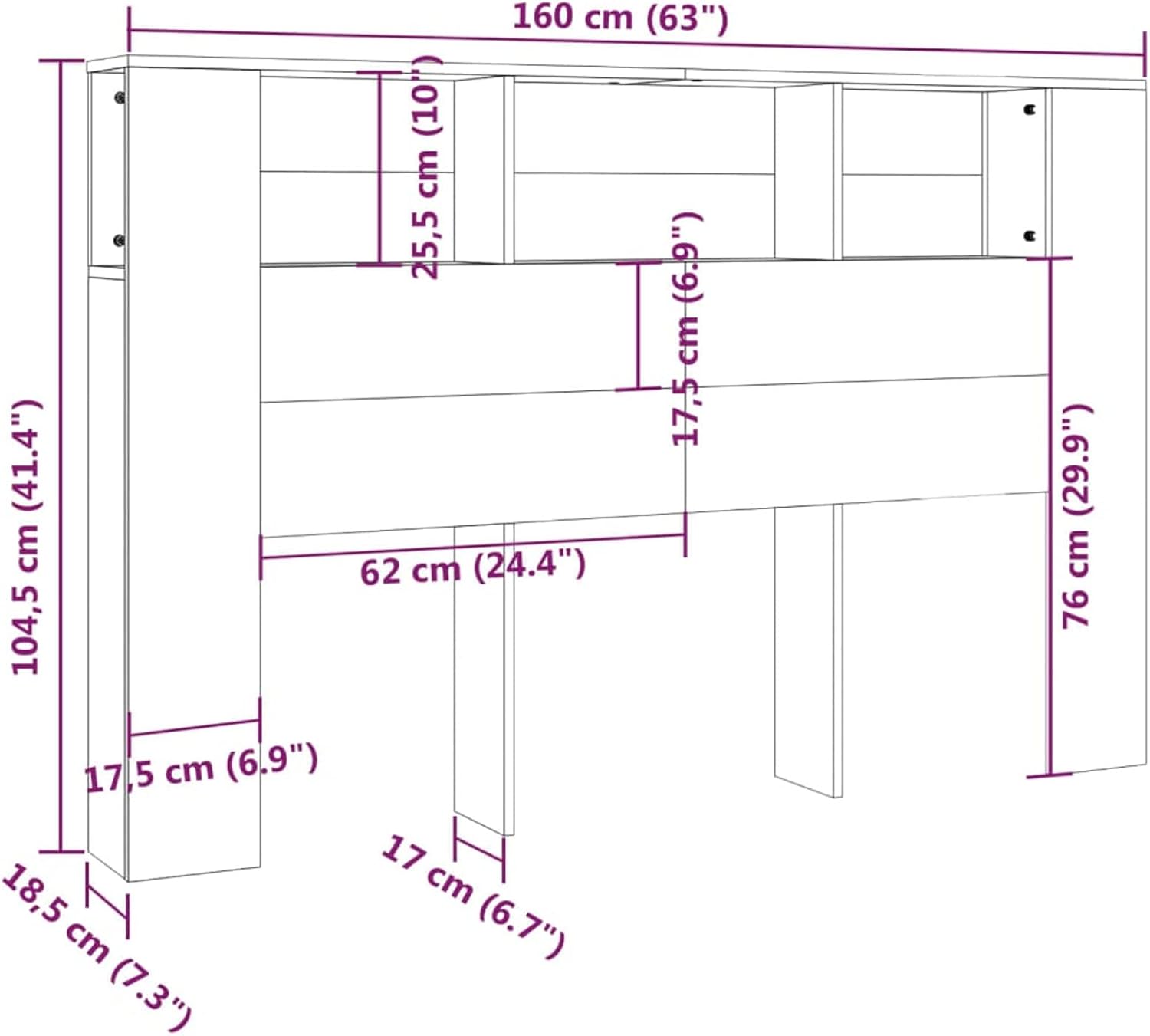 IKAYAA tête de lit 160 tête de lit avec Rangement 160 têtes de lit pour Adulte tête de lit 160 Bois Rangement supplémentaire Design Contemporain-Sonoma gris-2-160x18,5x104,5 cm