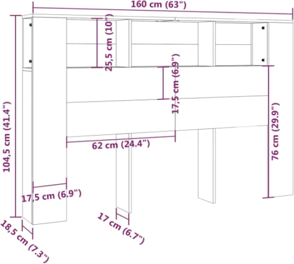 IKAYAA tête de lit 160 tête de lit avec Rangement 160 têtes de lit pour Adulte tête de lit 160 Bois Rangement supplémentaire Design Contemporain-Sonoma gris-2-160x18,5x104,5 cm