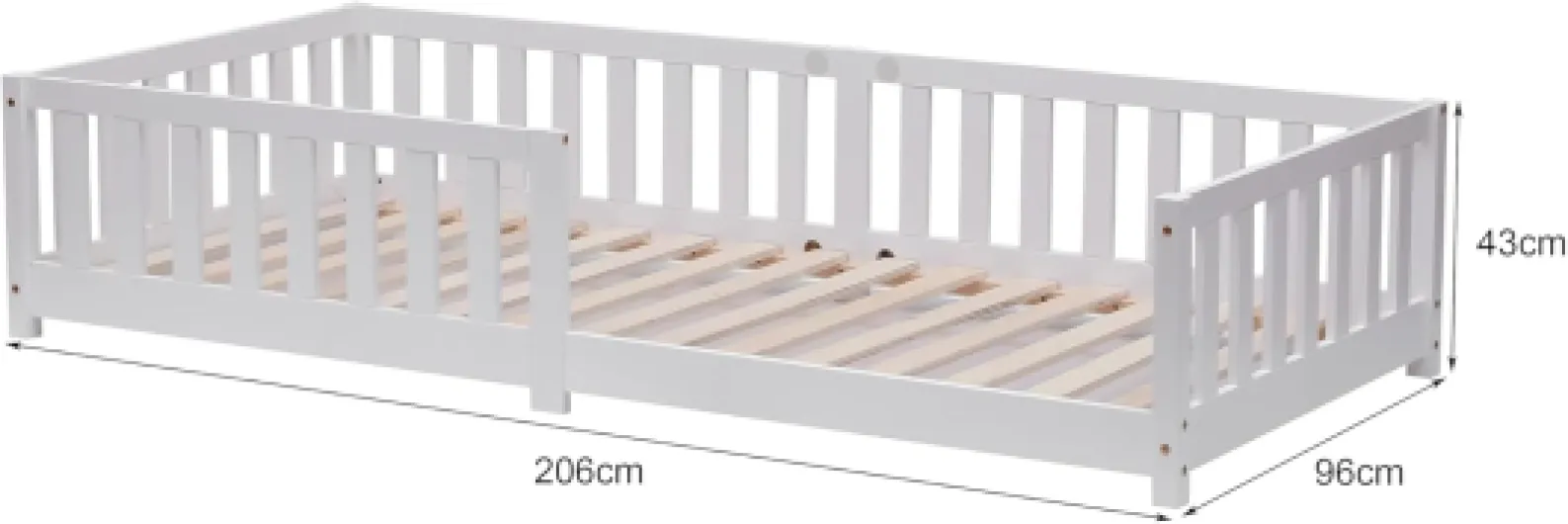 Ecomi Lit pour Enfant avec Barriere de Securite et sommier à Lattes - 90x200 cm - Blanc - Lit Enfant Bois de pin Massif (Blanc, 90x200 cm) 90 x 200 cm Blanc