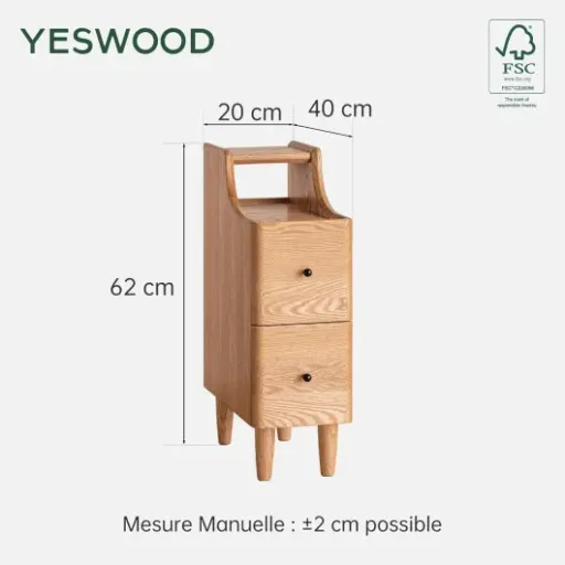Test YESWOOD Table de Chevet Étroite : du vrai chêne massif qui rentre dans 20 cm de large