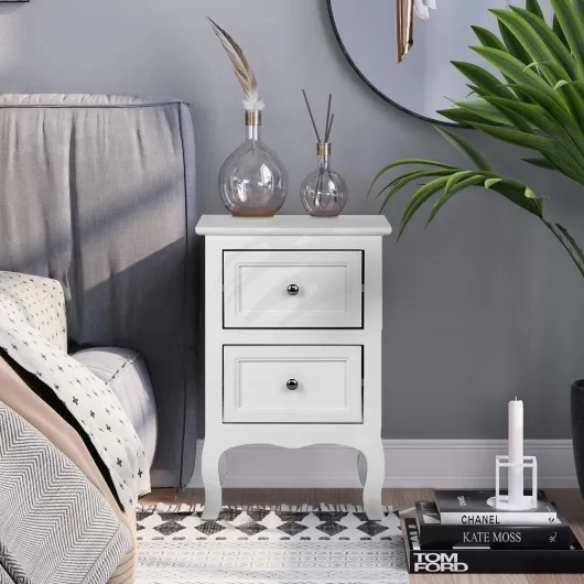 Table de Chevet Lot de 2 Blanche Tables de Nuit Scandinave Bois avec 2 Tiroirs Meuble de Rangement Commode Chambre Chevet de Lit pour Adulte sur Salon Chambre Bureau 2 2x