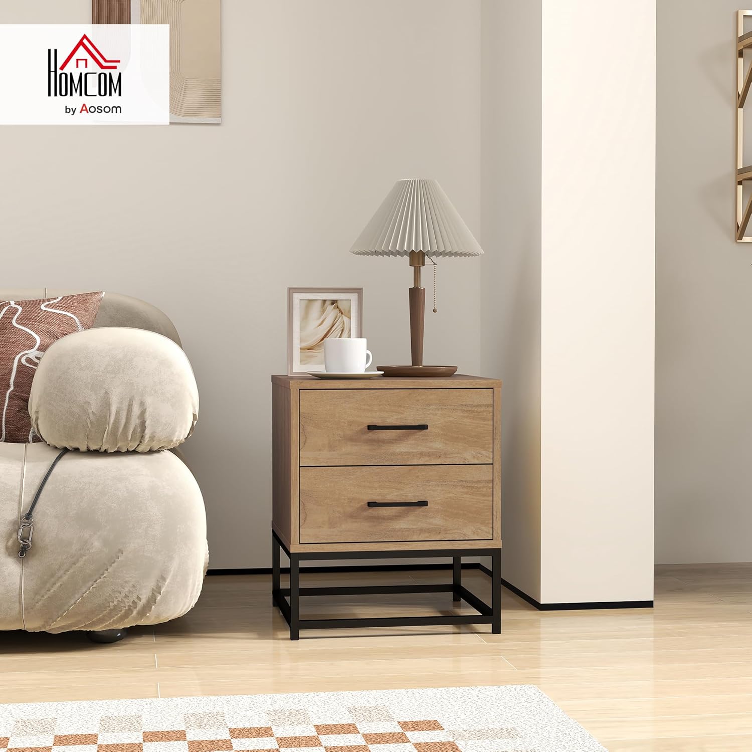 Lot de 2 Tables de Chevet Table de Nuit avec 2 tiroirs, Table d'appoint Style Industriel pour Chambre à Coucher, Salon, dim - 40 x 39,5 x 48 cm Finition Bois Naturel