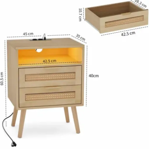 Test BonVache Table de Chevet (lot de 2) : des chevets pratiques avec LED et prises, mais pas parfaits