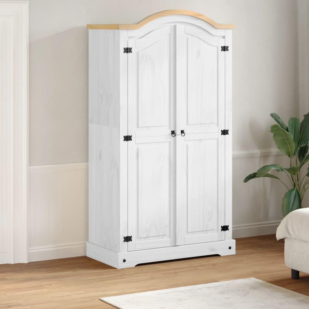 Garde-Robe Corona Blanc 102x52x186 cm Bois de pin Massif, Armoire de Rangement, Organisateur de Garde-Robe, Armoire, Placard