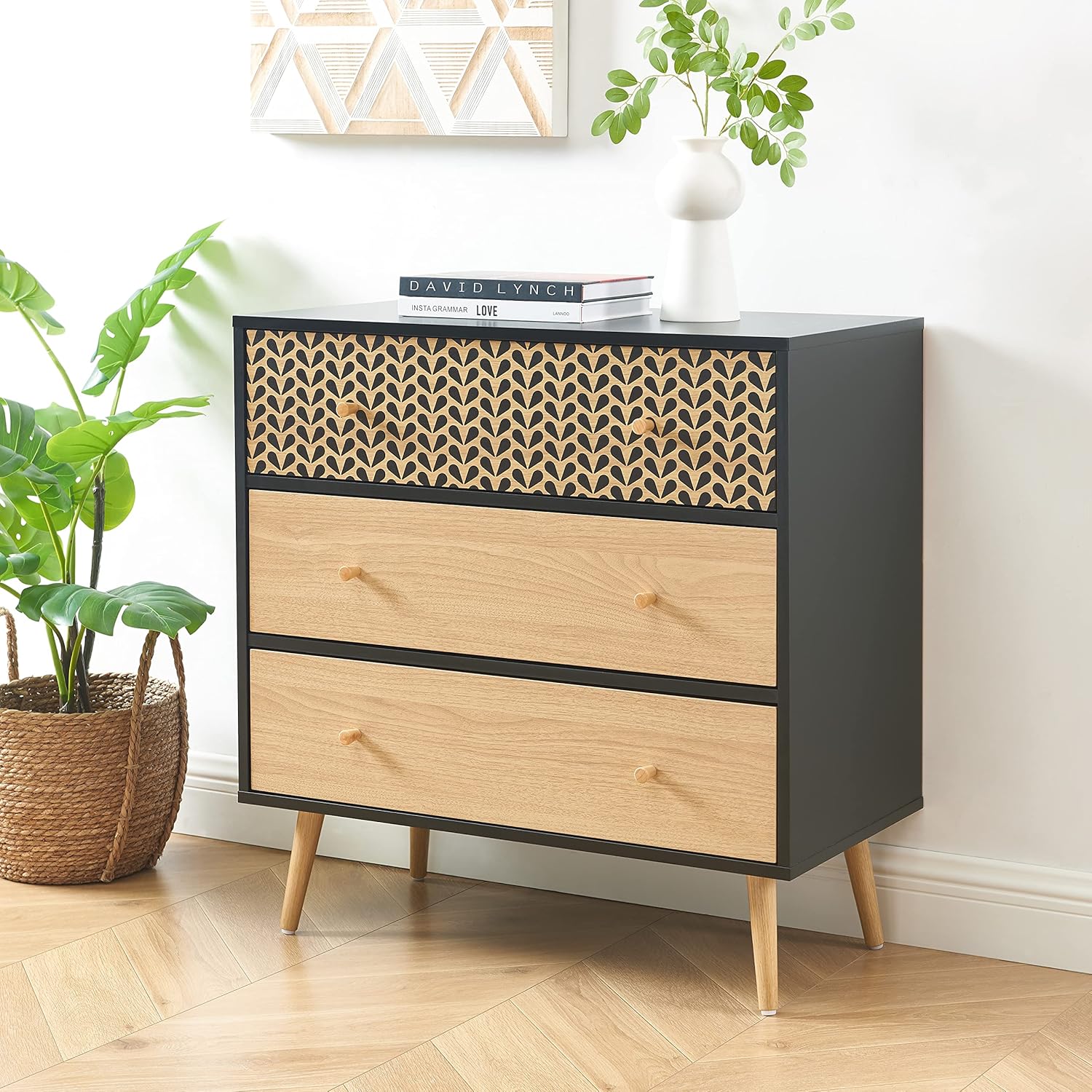 Commode Capucine Noir et Effet chêne 78cm