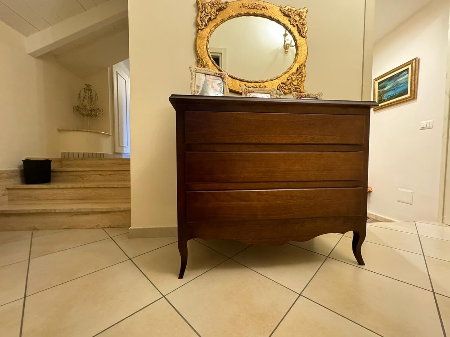 Mar.c.a - Design - Commode Bois 107x52x89 cm 3 Tiroirs - Commode Chambre Style Classique - Made in Italy Noyer Foncé