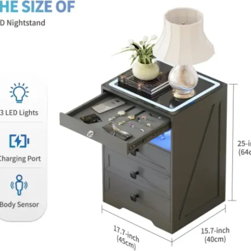 Test Lvifur Table de Chevet Verrouillable : rangement discret, LEDs et charge sans fil dans une seule table