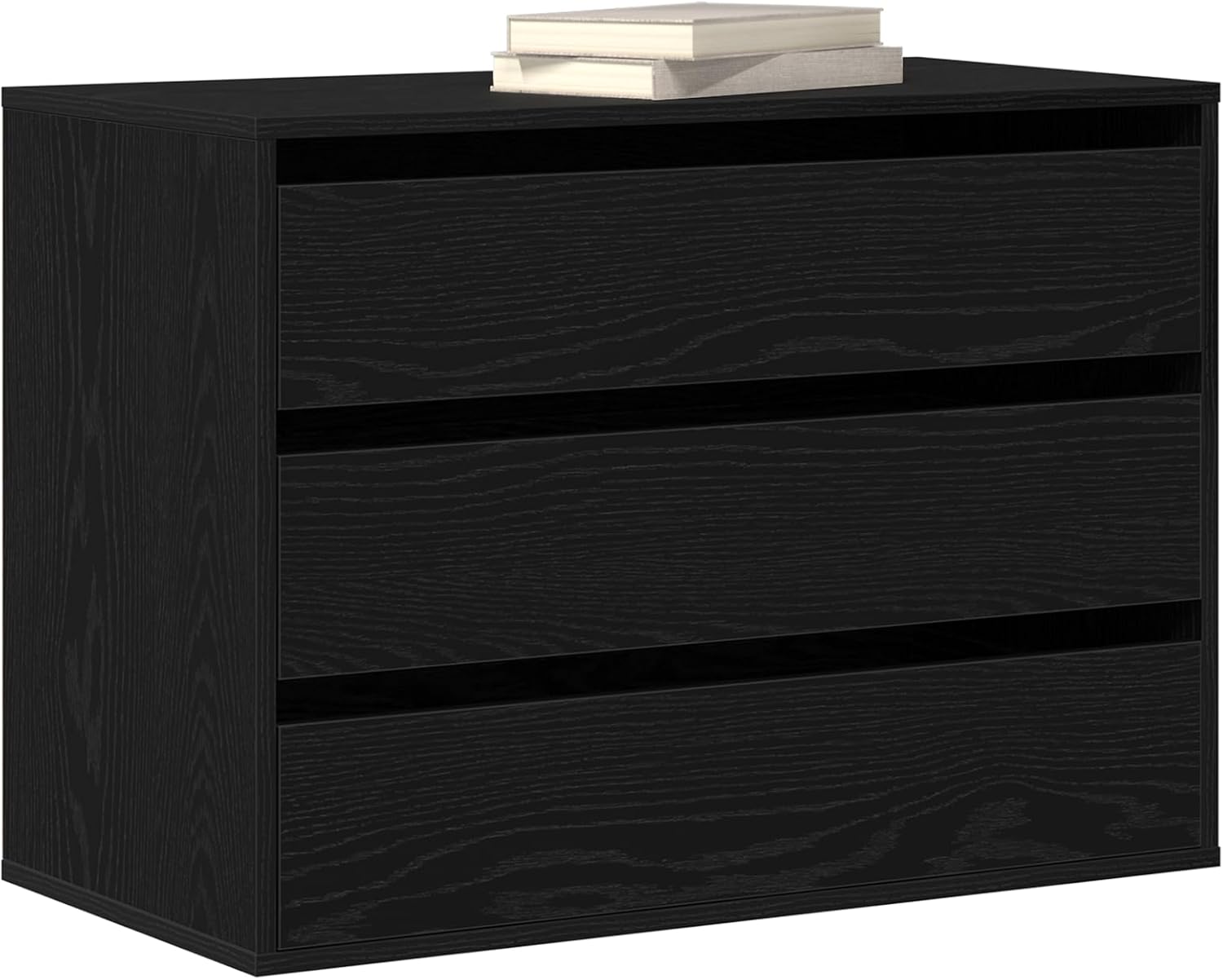 Armoire à tiroirs Noir en Bois d'ingénierie 80 x 41 x 58 cm avec 3 tiroirs pour Rangement Chambre Salon Bureau, Meuble Commode semainier Organisateur Pratique et élégant Chêne Noir 80 x 41 x 58 cm