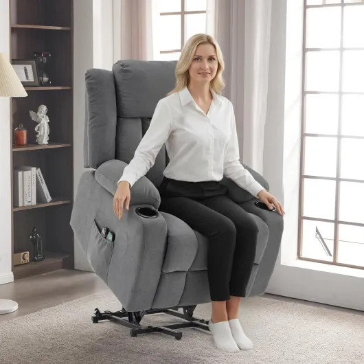 Fauteuil Releveur Électrique Relax, Fauteuil de Relaxation avec Fonction Massage et Chaleur, Inclinaison Réglable et Repose-Pieds (Gris foncé)