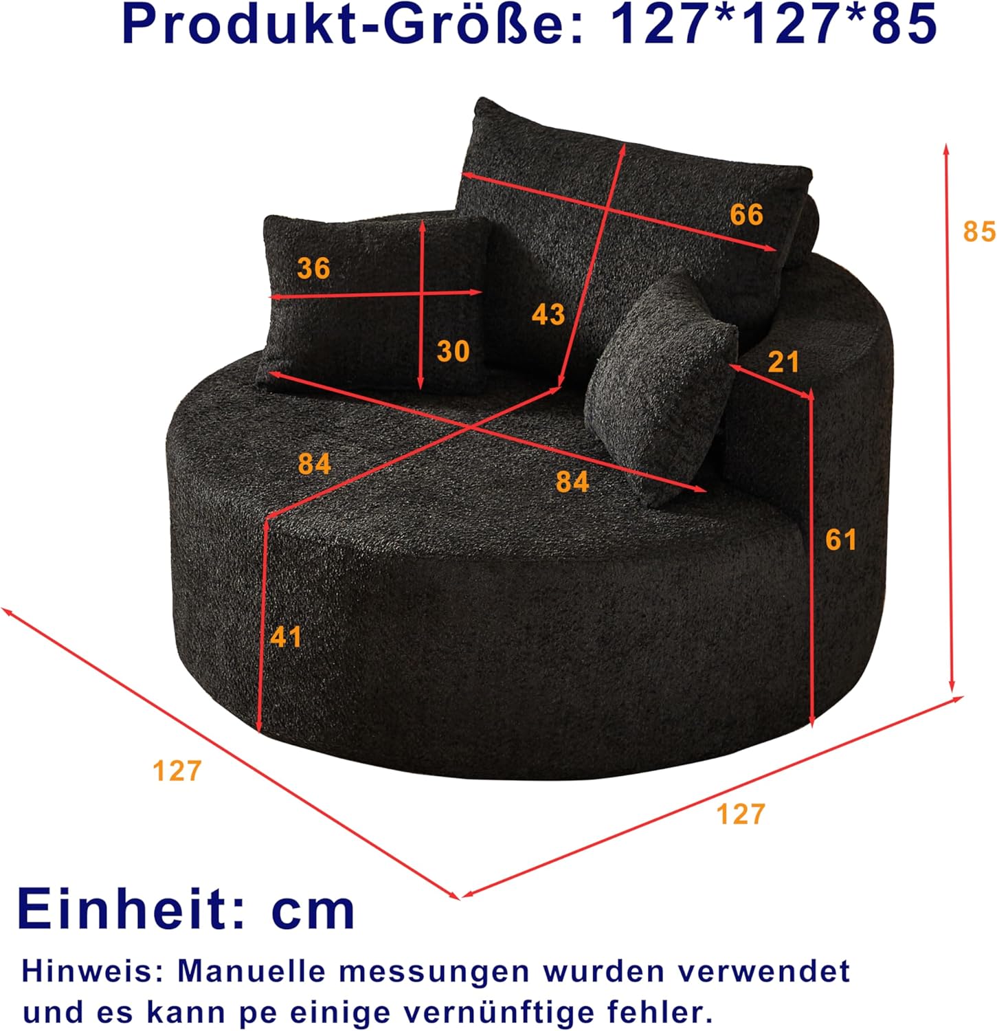 Canapé Une Place Canapé Rond avec Dossier, Fauteuil De Lecture pour L'IntéRieur,Fauteuil-Rond pour IntéRieur,Canapé Lounge, Canapé De Sol,Pouf pour Salon,pour Salon Ou Salle Projection, Noir