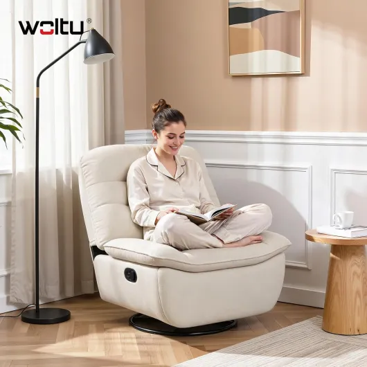 Fauteuil Relax, Fauteuil Inclinable, Pivotant à 360°, Fonction de Bascule, Repose-Pieds Pliable, Siège Rembourré de 95 cm de Large, Tissu Aspect Lin, Rangement Latéral, Beige