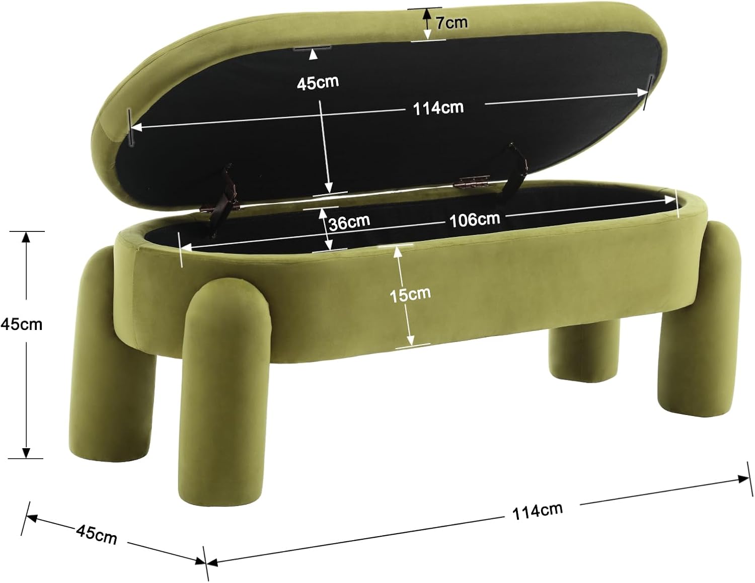 Ya-Home Banc de Rengement en Velours Bout du Lit Banquette de Stockage, Pieds Solides, Banc Salon Multifonction pour Entrée/Salon/Chambre, Vert Olive