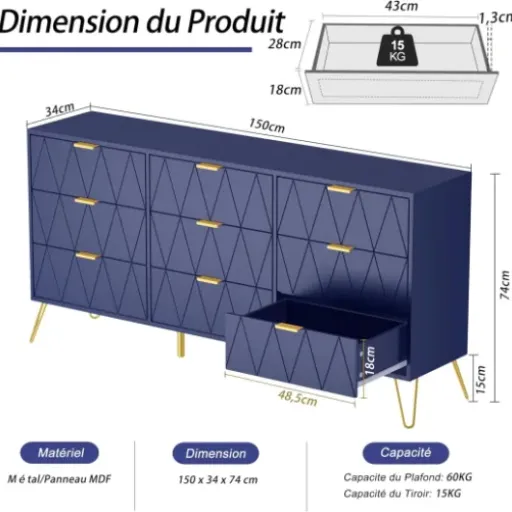 Test UEV Commode 9 tiroirs : du rangement pas parfait mais pratique pour une chambre ou un bureau