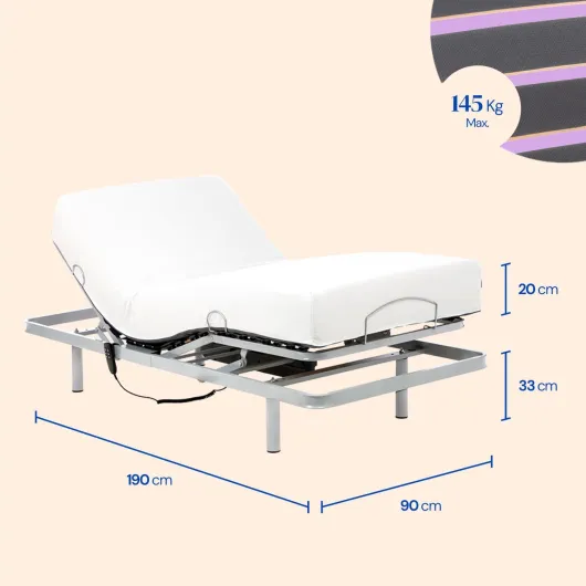 Lit Électrique avec Matelas Mémoire de Forme et Housse Tencel - Tissu Respirant et Doux (90x190 cm) Contrôle par Câble 90x190 cm
