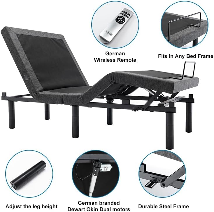 S*MAX Sommier électrique 90x200 de Relaxation Deux Moteurs Deux Ports USB Télécommande sans Fil Veilleuse Dégagement zéro Gravité Lit Double Electrique Inclinaison de la tête et des Pieds 90x200 cm