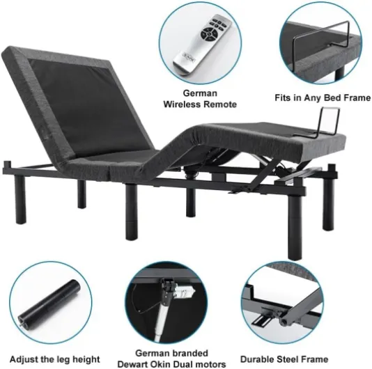 S*MAX Sommier électrique 90x200 de Relaxation Deux Moteurs Deux Ports USB Télécommande sans Fil Veilleuse Dégagement zéro Gravité Lit Double Electrique Inclinaison de la tête et des Pieds 90x200 cm