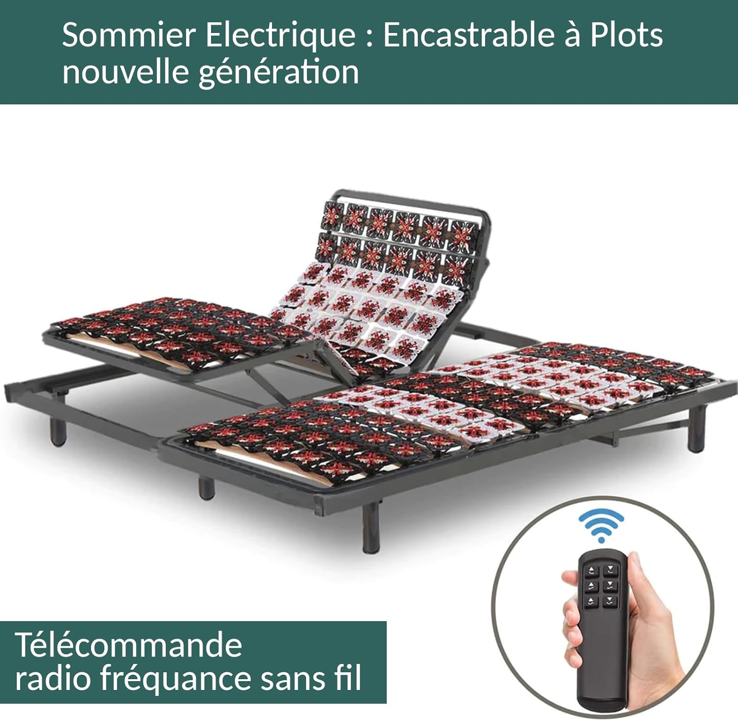 Sommier électrique de Relaxation - Orthopédique à plots réglables - Encastrable dans Un Cadre de lit - 5 Positions de Couchage (140 x 190 cm (-2x-70x190cm))