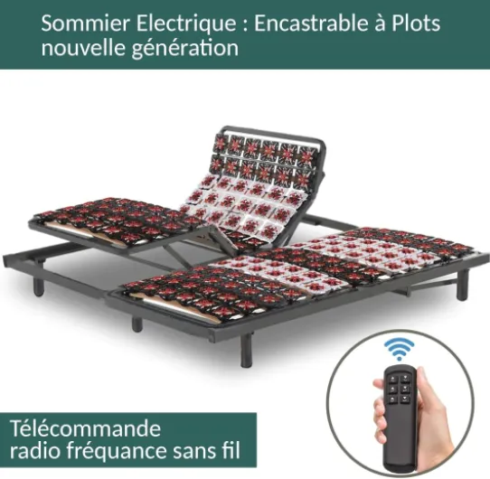Sommier électrique de Relaxation - Orthopédique à plots réglables - Encastrable dans Un Cadre de lit - 5 Positions de Couchage (140 x 190 cm (-2x-70x190cm))