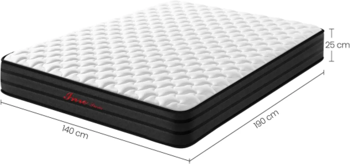 INRE Matelas 140x190 cm - Epaisseur 25 cm - Matelas en Mousse à Mémoire de Forme - Certifé Oeko-TEX - Respirabilité et Anti-acariens - Confort Ferme - Sommeil Profond - Réversible (Blanc et Noir) 140 x 190 cm