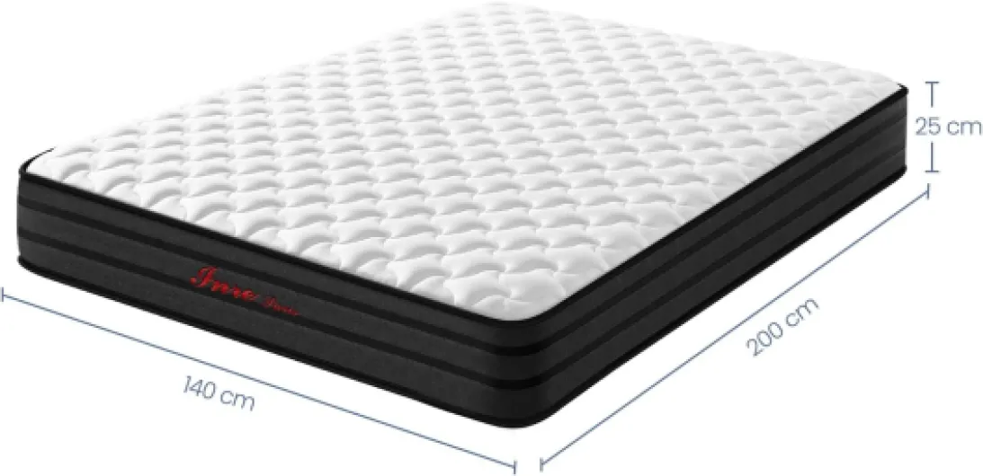 INRE Matelas 140x200 cm - Epaisseur 25 cm - Matelas en Mousse à Mémoire de Forme - Certifé Oeko-TEX - Respirabilité et Anti-acariens - Confort Ferme - Sommeil Profond - Réversible (Blanc et Noir) 140 x 200 cm