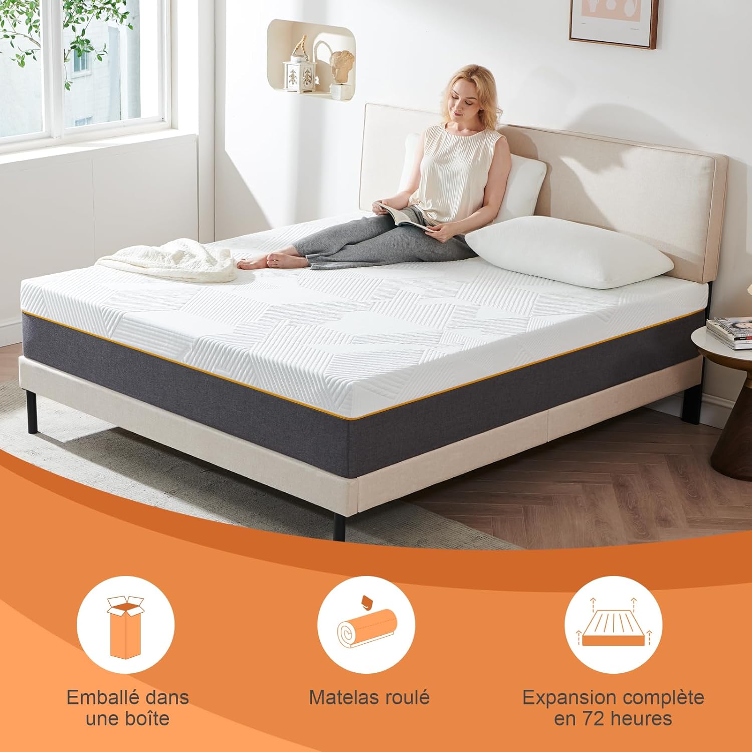 Matelas 140 x 190 x 22 cm, durable et ultra respirant, en mousse à mémoire de forme, fermeté moyenne, 7 zones, soutien parfait, réversible 140x190x22cm 22cm