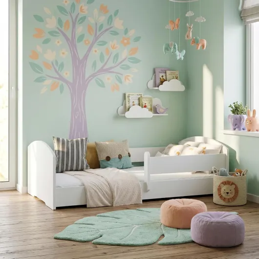 Lit Enfant Montessori Leo 140x70 avec Matelas et barrière Amovible – lit Bas sécurisé Blanc pour Chambre bébé et Enfant Style scandinave Avec Matelas 140x70