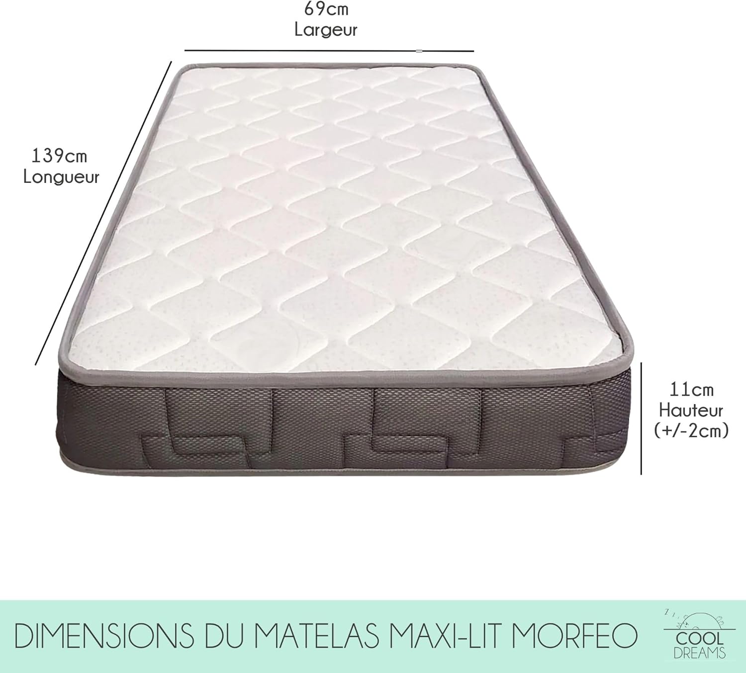 Matelas Morfeo HR pour maxicots de Bain 140x70 avec Certification Oeko-Tex® et CertiPUR® CoolDreams 139x69 cm Morfeo