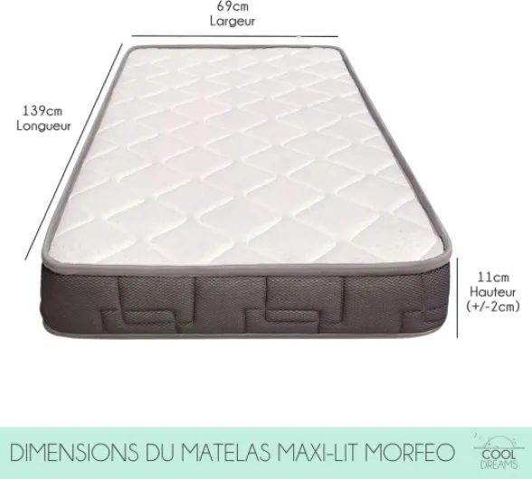 Matelas Morfeo HR pour maxicots de Bain 140x70 avec Certification Oeko-Tex® et CertiPUR® CoolDreams 139x69 cm Morfeo