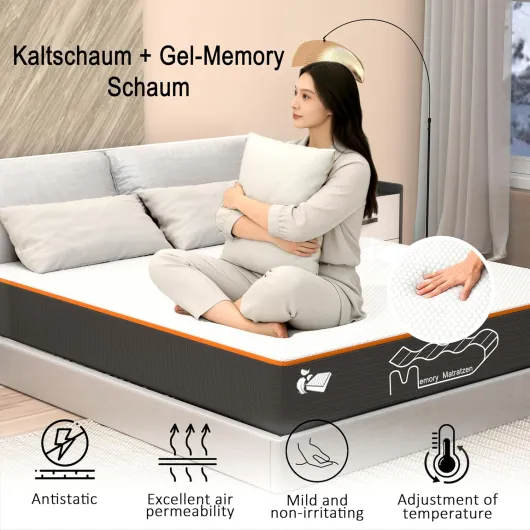 Matelas 120 x 200 cm H3 16 cm de haut, en gel mousse à froid, 7 zones, dureté H2/H3, matelas en mousse à mémoire de forme de qualité supérieure pour lit double, chambre familiale (120 16 cm 120 x 200 cm