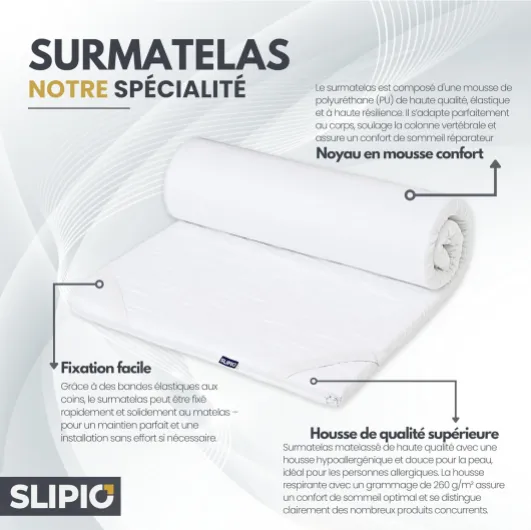 Surmatelas 140x190 cm - 5 cm - Ergo+ Mousse Orthopédique - Topper de Matelas - Housse Amovible Lavable Anti-acariens & Antiallergique Blanc Mousse 140 x 190 cm
