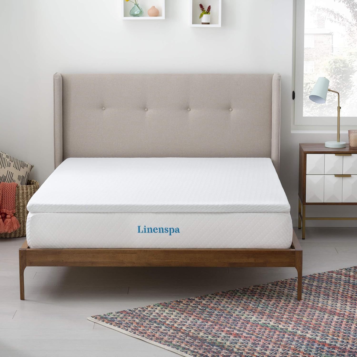 Surmatelas 180 x 200 cm Memoire de Forme - 5cm Epaisseur- Avec gel rafraîchissant et housse lavable à fermeture éclair - Oeko-Tex - 2 personnes, Blanc 180 x 200 cm 5 cm