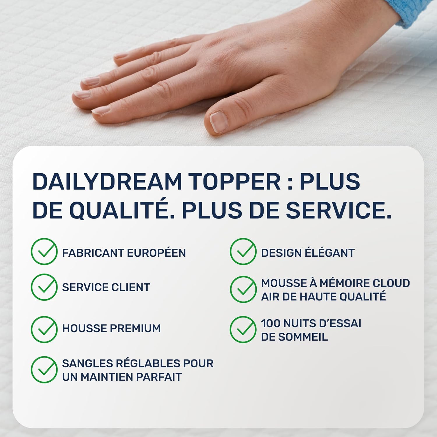 Surmatelas Dailydream 180 x 200 cm - Mousse à mémoire de Forme - 5 cm d'épaisseur - Édition Pure, modèle M - Ergonomique pour Matelas inconfortables, sommiers tapissiers et Lits d'appoint 180x200cm Modèle M - 5 cm de hauteur - 80 à 100 kg