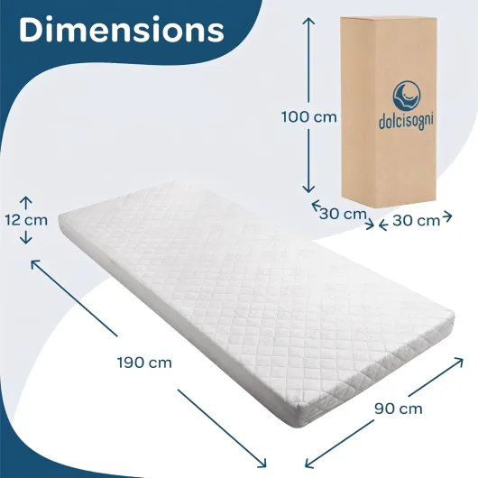 Matelas 90x190 pour Enfants - Matelas Simple 90x190 - Hauteur 12cm, Mousse Respirante H2, Housse Hypoallergénique, Certifié Oeko Tex et CertiPur, Anti-acarien, Résistant - Made in Italy 90x190x12 cm Matelas