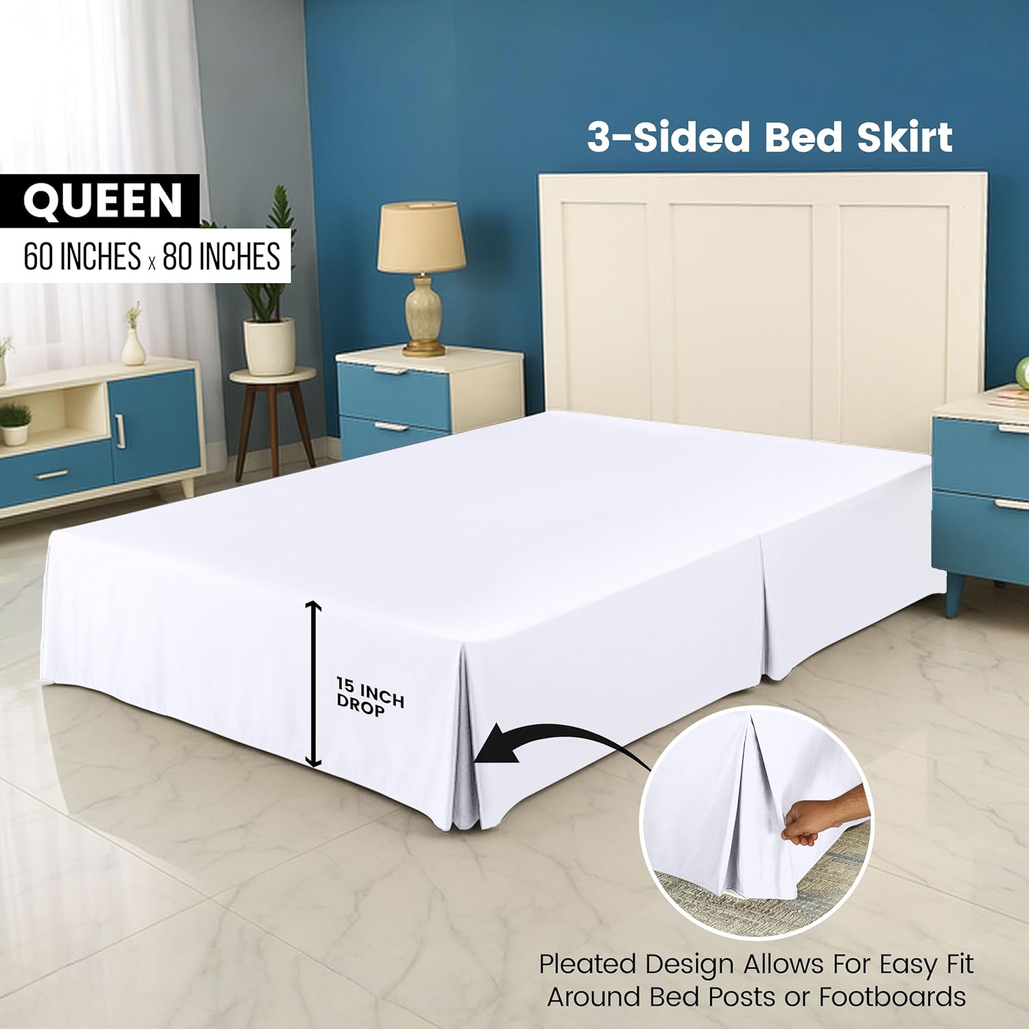 Cache-sommier (Grand lit, Blanc, 38,1 cm d'automne) – Qualité hôtelière, Facile à Repasser, Quatre Plis, résistant aux Plis et à la décoloration – par Utopia Bedding Queen Size Blanc
