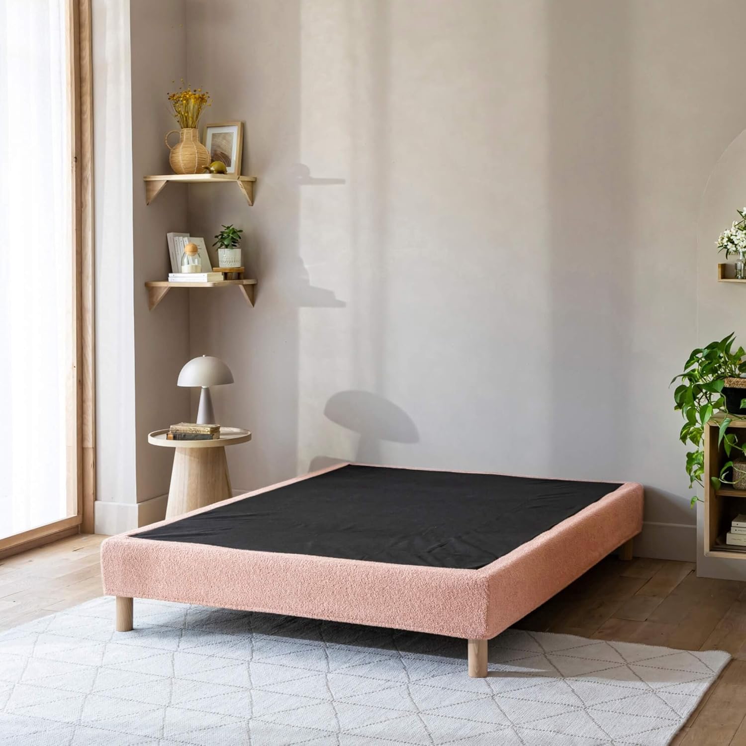 Cache-sommier Bouclette intégral Rose 140x190 Rose L190cm x l140cm