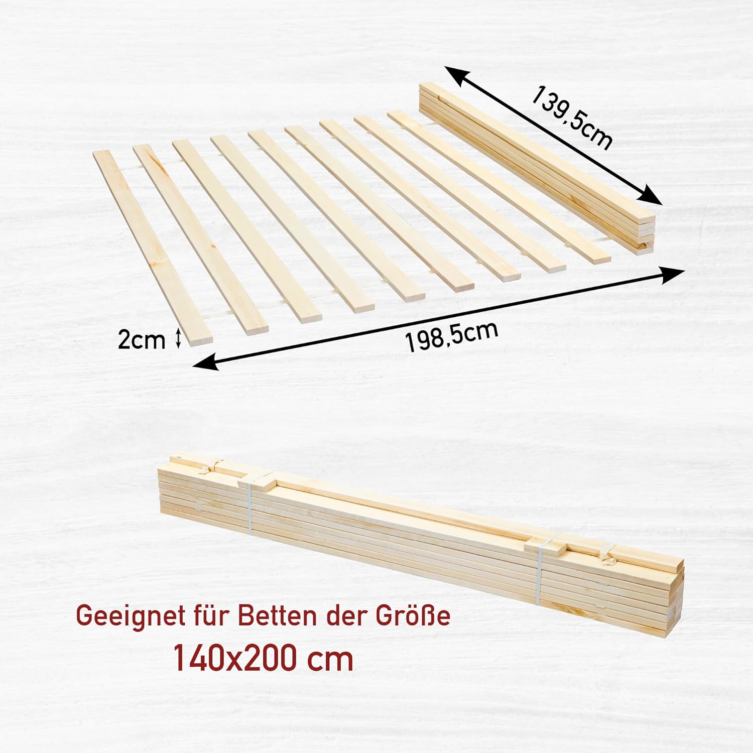 Inter Link - Sommier à Lattes 140 x 200- Sommier à Lattes sur rouleau - Support de lit - Lit double - Lit 2 Personnes - Pin Massif - Naturel - LxPxH :200x140x2 cm Pour 2 personnes