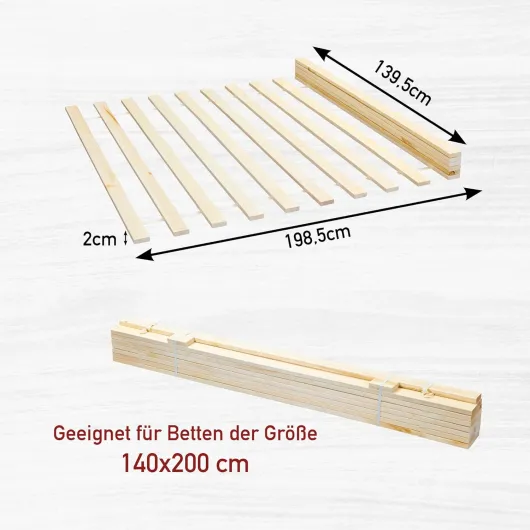 Inter Link - Sommier à Lattes 140 x 200- Sommier à Lattes sur rouleau - Support de lit - Lit double - Lit 2 Personnes - Pin Massif - Naturel - LxPxH :200x140x2 cm Pour 2 personnes