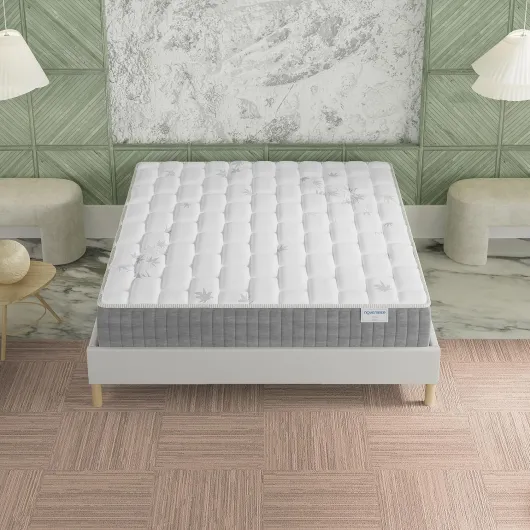 Ensemble Matelas + sommier (120 x 190cm)- Matelas Galice Ressorts ensachés & mémoire de Forme d’épaisseur 25cm + Sommier Bois Stable & Robuste revêtement Tissu Blanc Blanc 120 x 190 cm