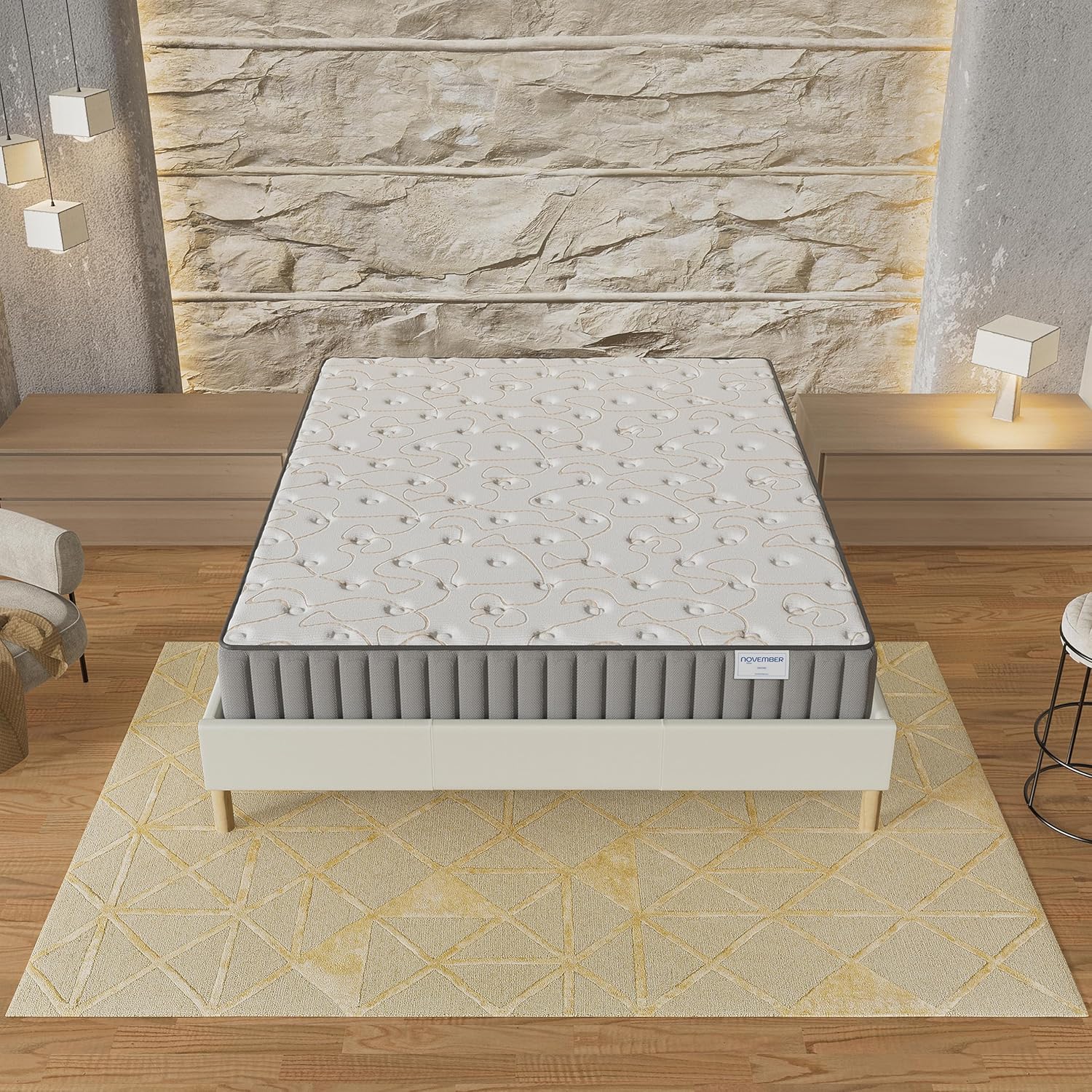 Ensemble Matelas + sommier (120 x 190cm)- Matelas Orionis Mousse Mémoire de Forme & Mousse Haute Densité d’épaisseur 22cm + Sommier Bois Stable & Robuste revêtement Tissu Blanc Blanc 120 x 190 cm