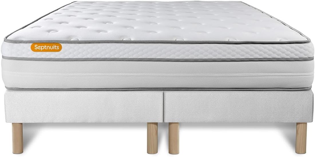 Matelas 160x200 + Double sommiers 80x200 Memo Luxe Ressorts ensachés + mémoire de Forme 5 Zones de Confort Maxi épaisseur - Epaisseur : 26 cm - Confort : Equilibré 160 x 200 cm
