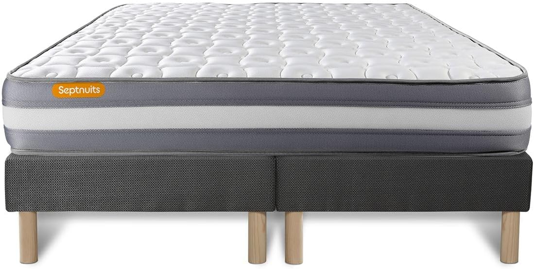 Matelas 160x200 + Double sommiers Gris 80x200 Memo Plus Mémoire de Forme 3 Zones - Epaisseur : 24 cm - Confort : Ferme 160 x 200 cm