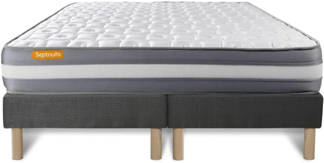 Matelas 160x200 + Double sommiers Gris 80x200 Memo Plus Mémoire de Forme 3 Zones - Epaisseur : 24 cm - Confort : Ferme 160 x 200 cm