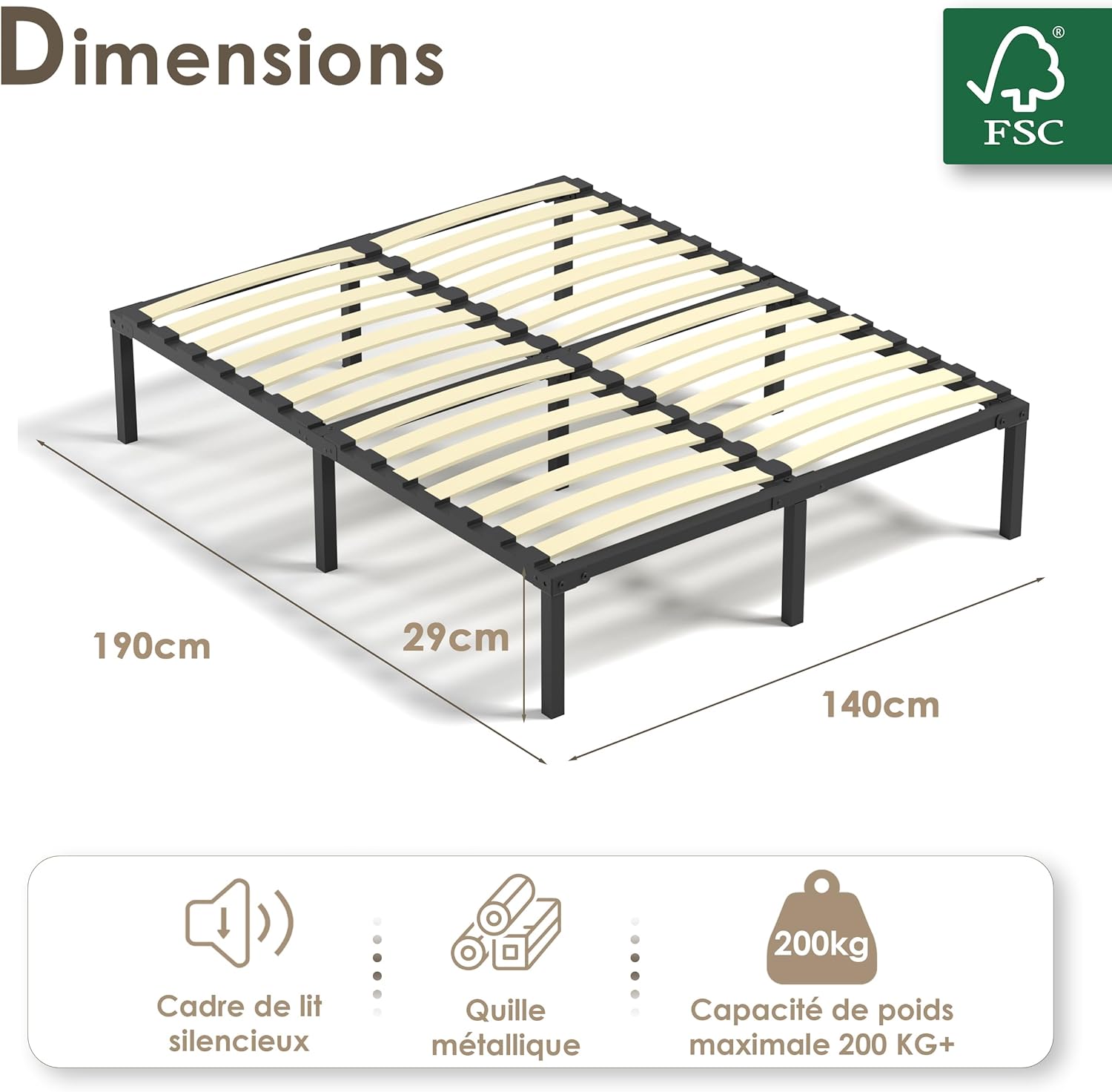Ensemble Sommier et Matelas 140x190 cm,Lit Complet 2 Personnes avec Sommier et Matelas à Ressorts Ensachés 140x190x20 cm,Ergonomique, Orthopédique, Confortable et Respirant 140-190 20 Cm D'épaisseur