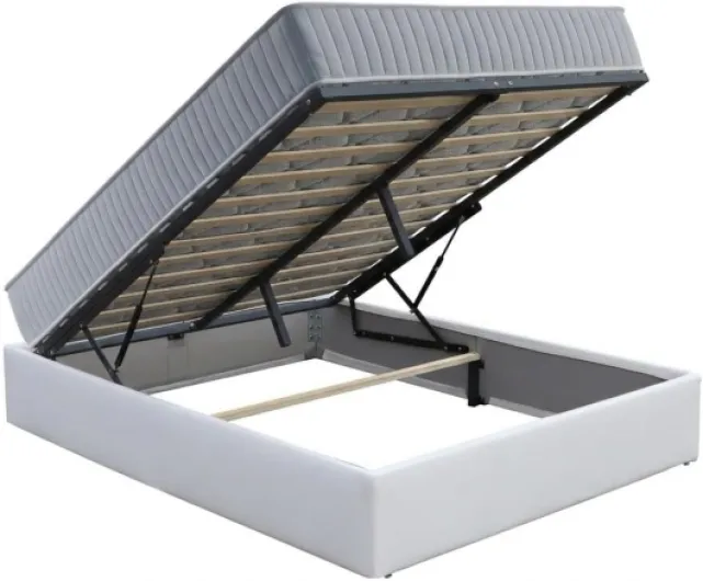 Ensemble Lit Coffre et Matelas 160x200 cm - Couleur : Blanc - Sommier Relevable avec Grand Coffre de Rangement et Vérins Hydrauliques - Matelas Latex Soutien Ferme - Lit Coffre Déhoussable Moderne Blanc 160x200