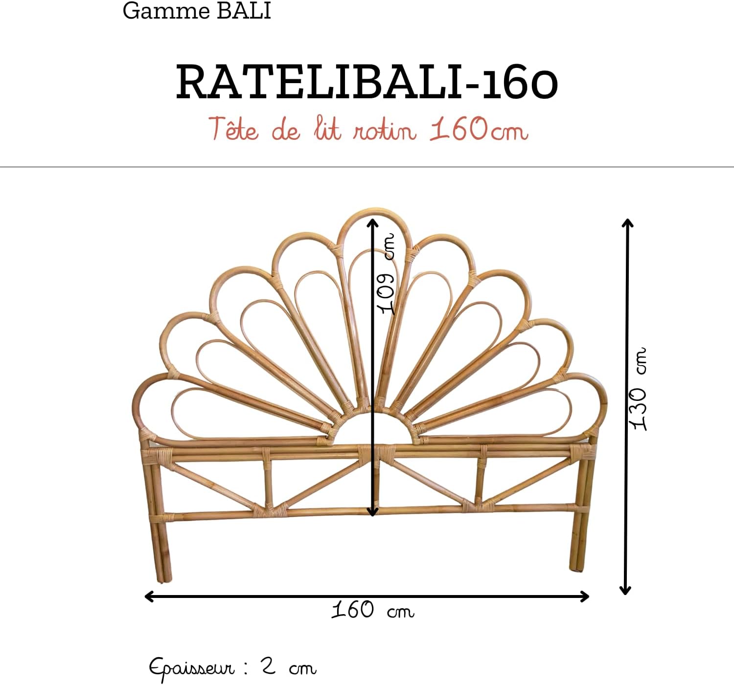 Tête de lit en rotin Naturel - Adapté pour lit 160cm - 2 pers - - Décoration Chambre bohème et Vintage - Collection Bali